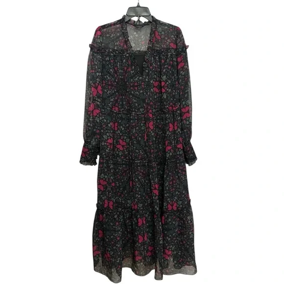 Ted Baker Ellyah Swing Midi Dress Size 10 Butterfly Kaleidoscope Tiered Ethereal - Picture 3 of 8